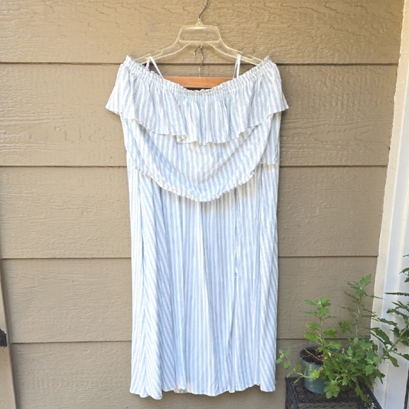 Torrid Tea length Rayon Slub Ruffle Top Skirt Set Sunday Stripe Cloud Dancer - Picture 6 of 14